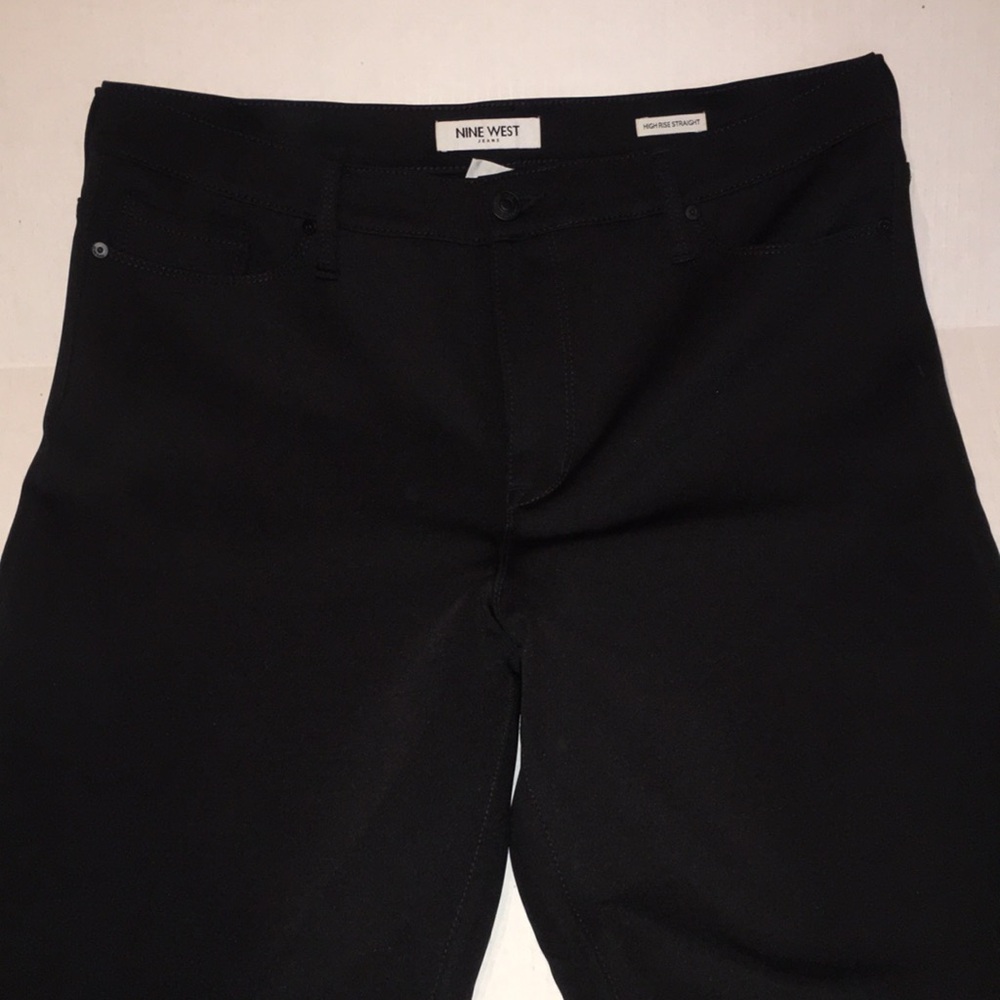 Nine West High Rise Straight Black Trousers | Stretchy Black Slacks | Size 14/32